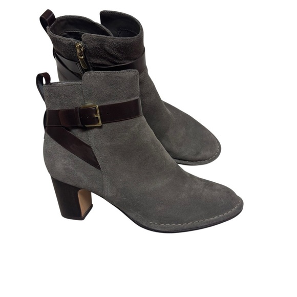 Clarks Womens Spiced River Ankle Boots Booties Gray Suede Mid High Zip Strap 10 - Picture 4 of 8